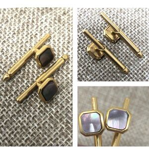 Vintage Gold Filled Abalone Shirt Studs Push Style Small Square 1/20 12K GF